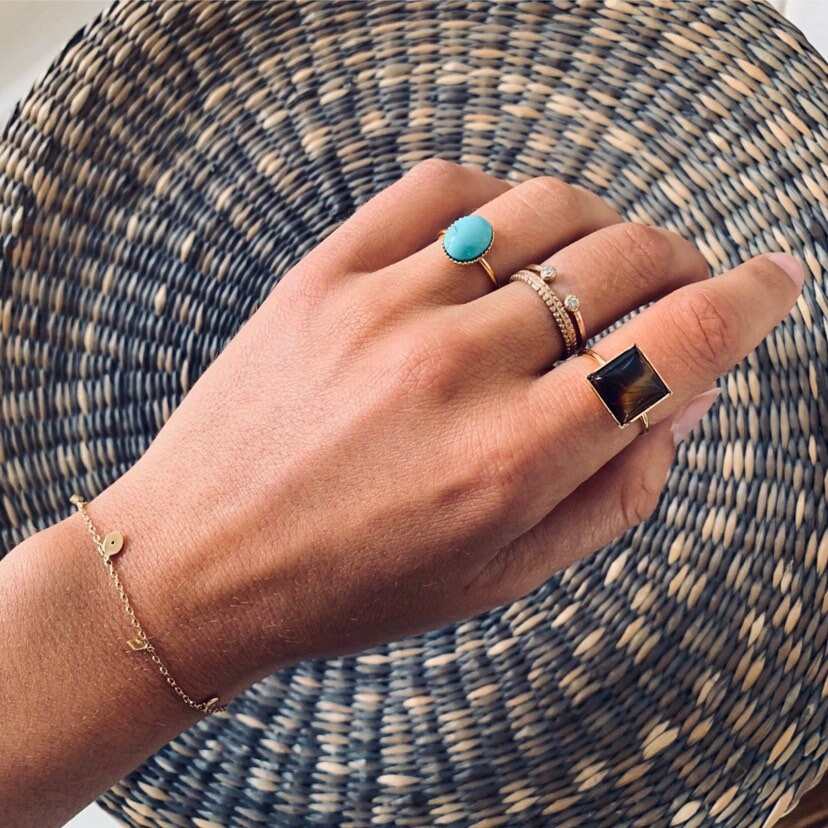 Bague dorée pierre carrée œil de tigre Bénédicte photo 2