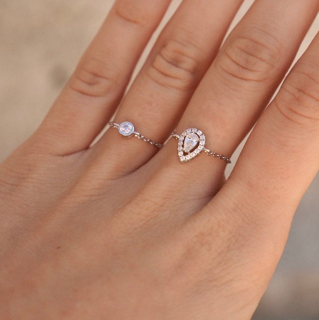 Bague chaîne argent 925 zircon goutte Ninon photo 2