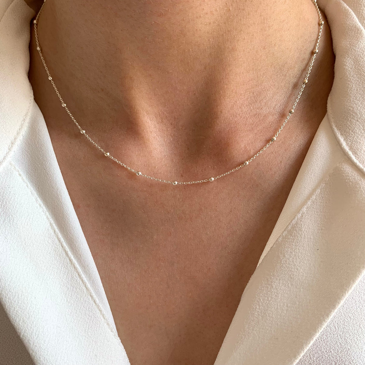 Collier chaîne fine à billes argent 925 Sixtine
