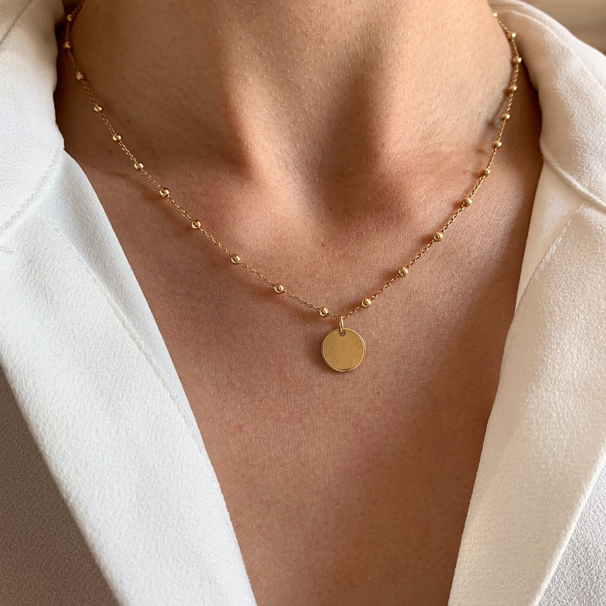 Collier chaîne à billes médaille ronde Bérangère