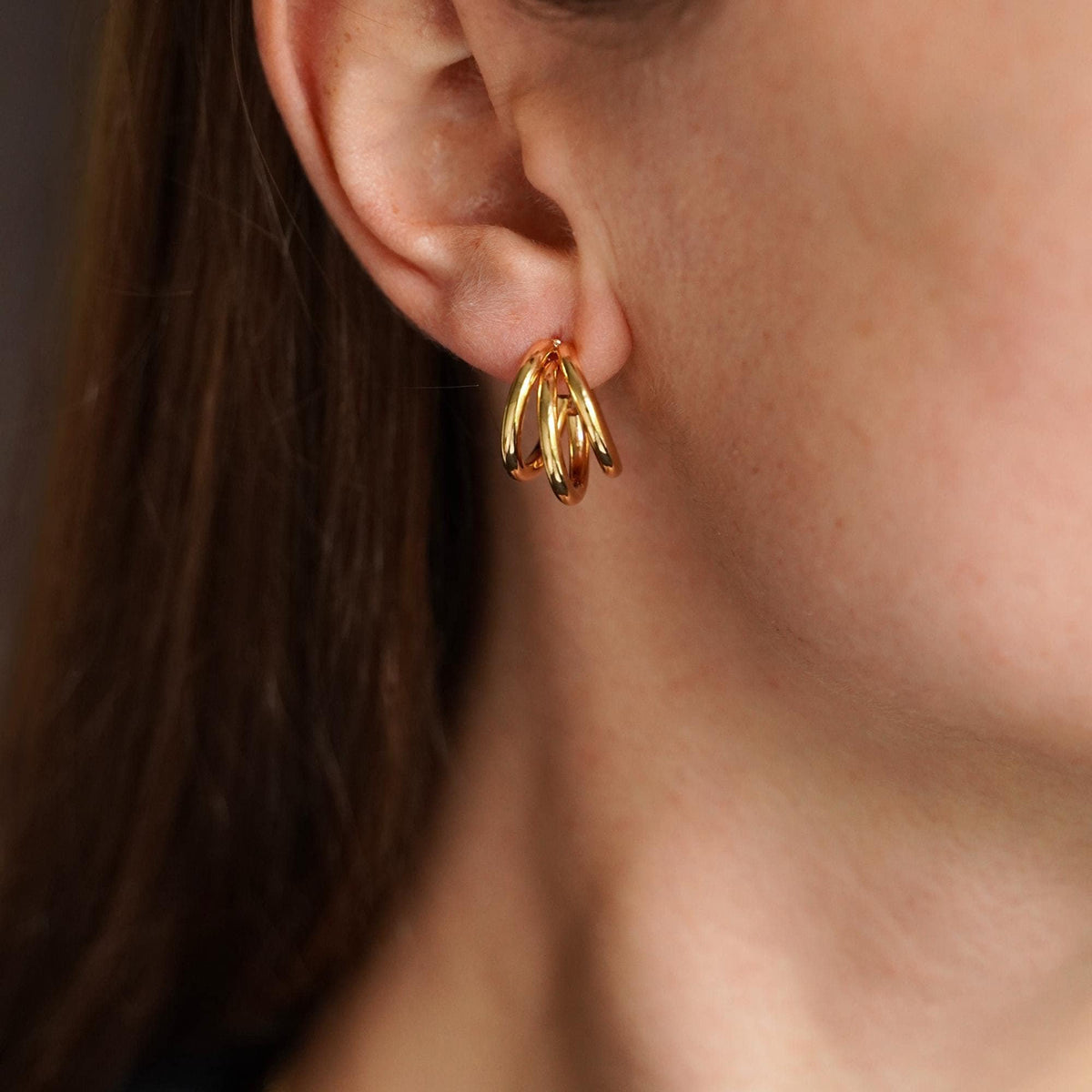 Boucles d'oreilles acier inoxydable trois anneaux / Boucles d'oreilles anneaux triples créoles
