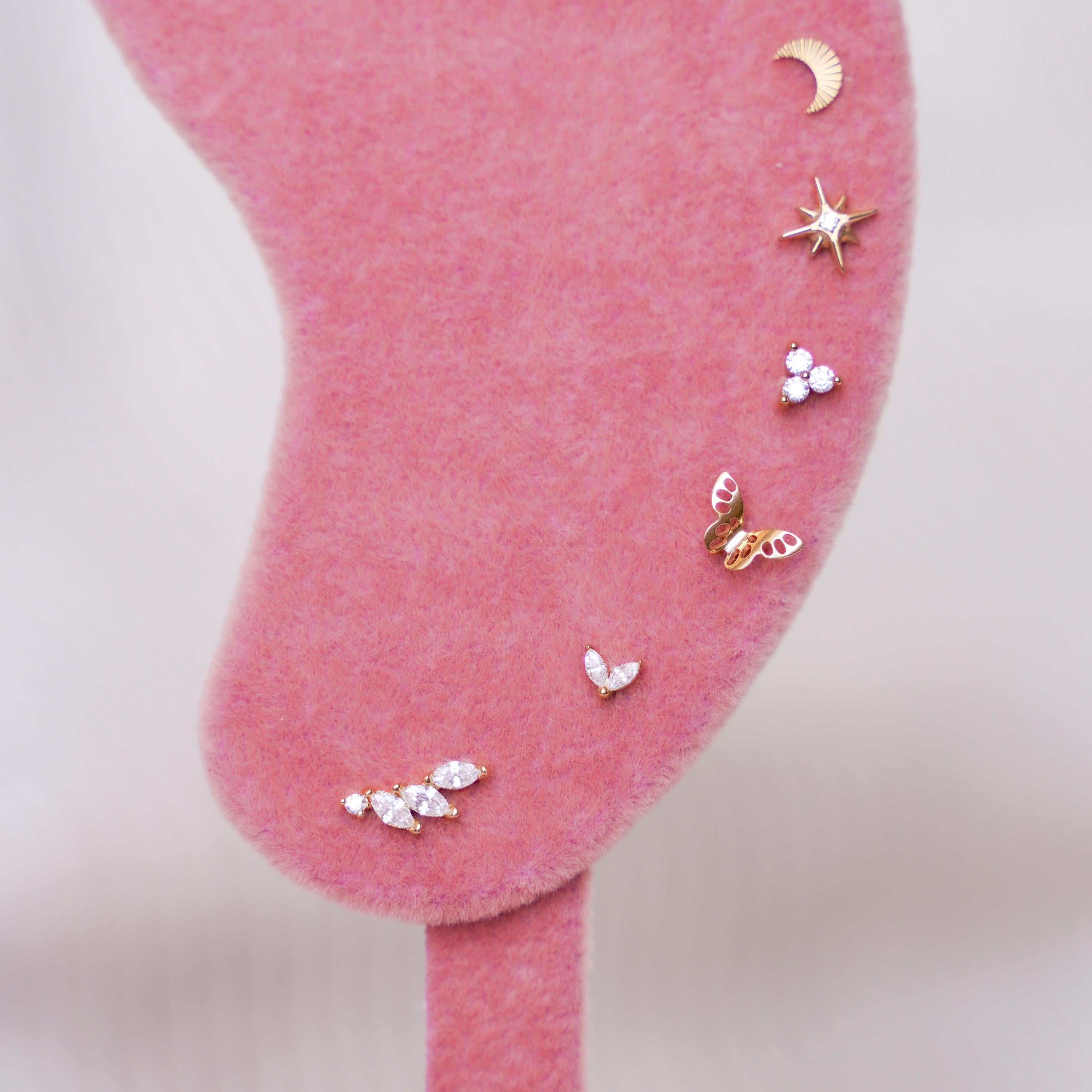 Piercing d'oreille en oxyde de zirconium et acier inoxydable / Boucle d'oreille individuelle