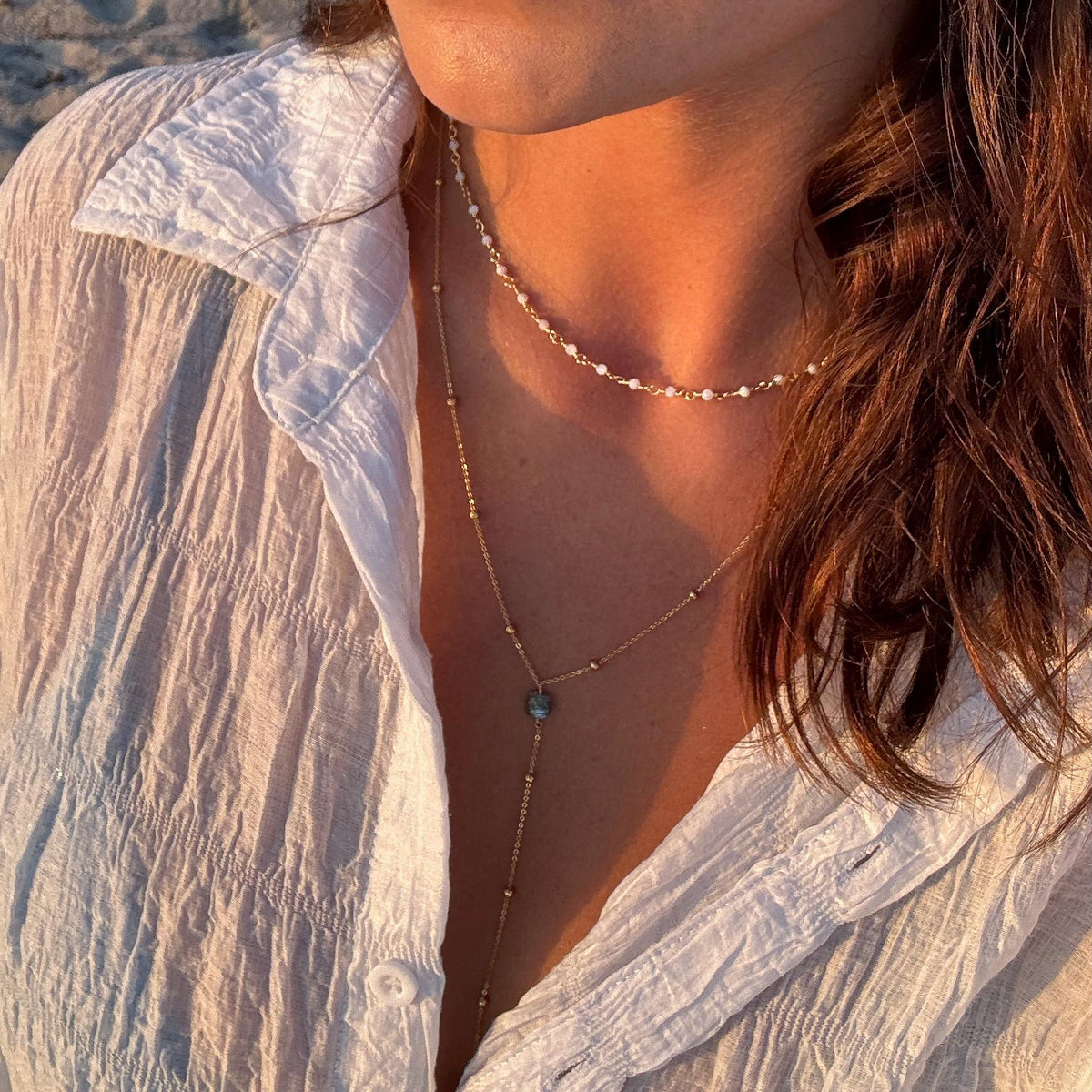 Collier chaîne à billes pendentif carré labradorite Delphine photo 4