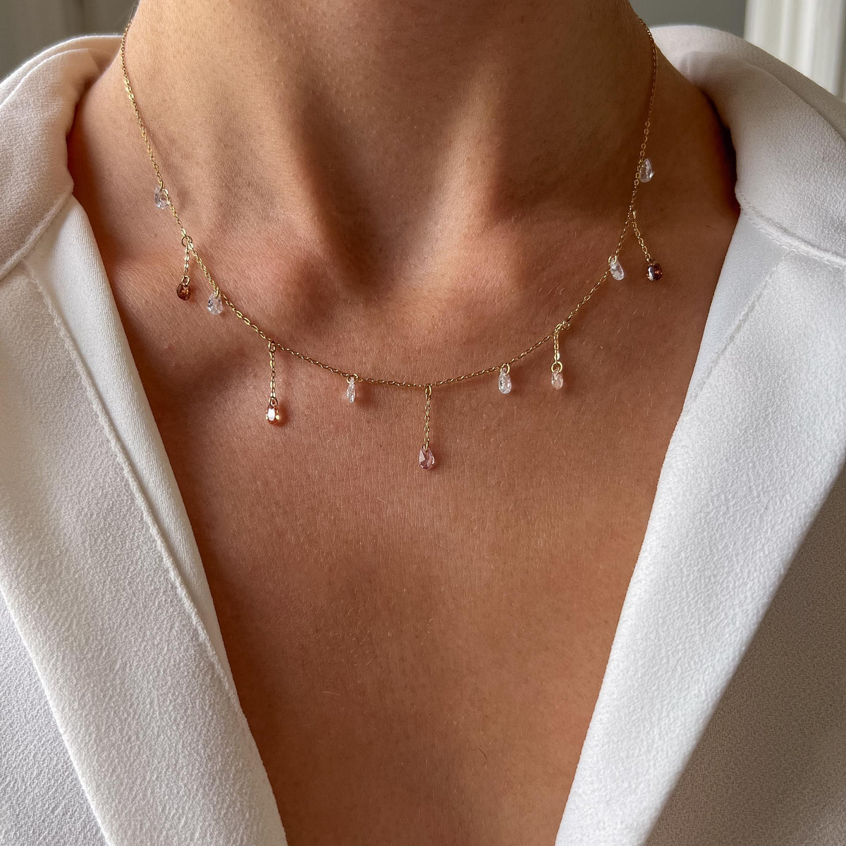 Collier gouttes zircons multicolores Marais