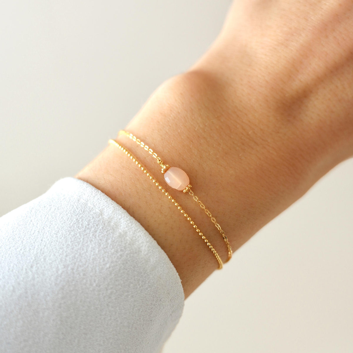 Bracelet double chaîne pierre ovale quartz Suzanne