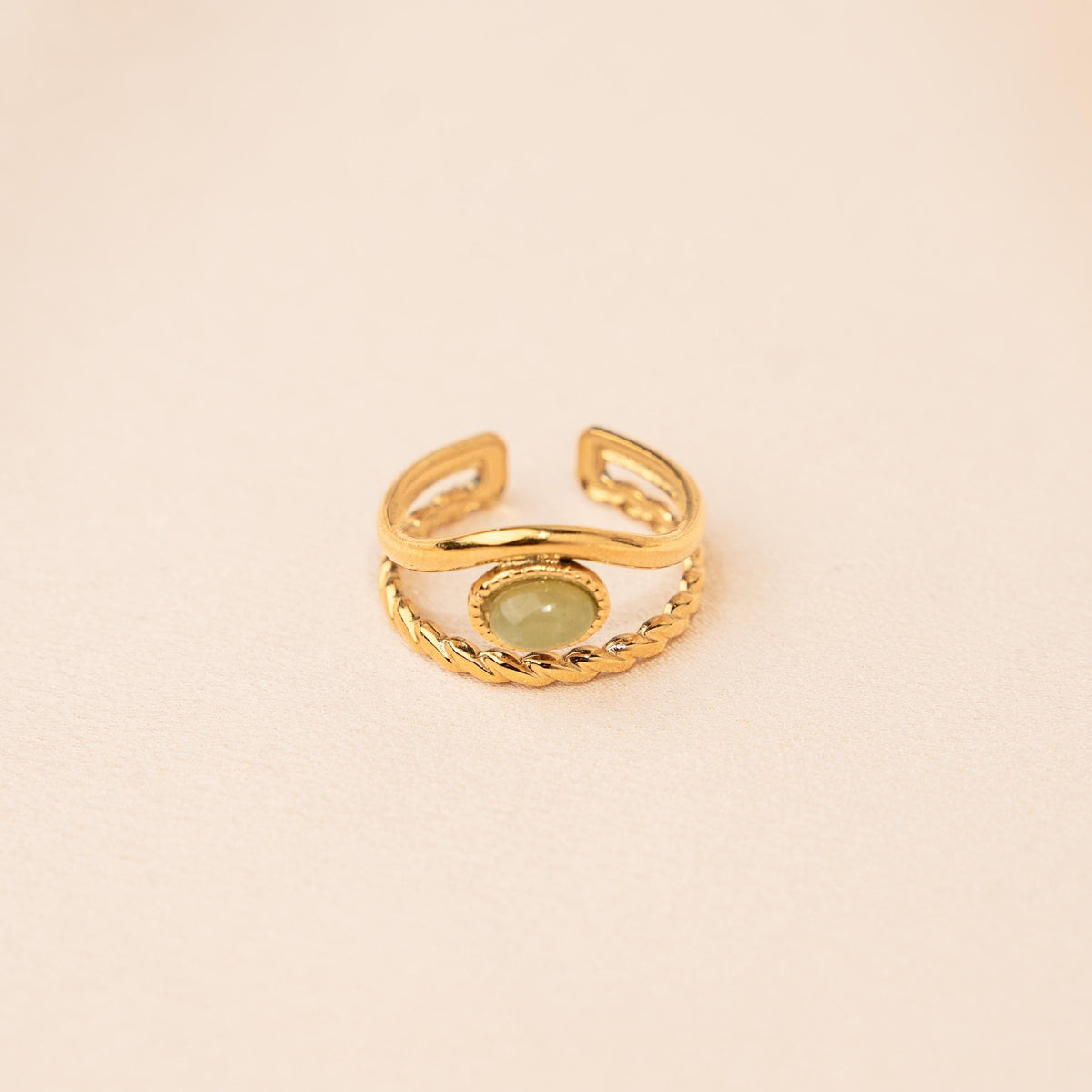 Bague double pierre ovale agate verte Apolline