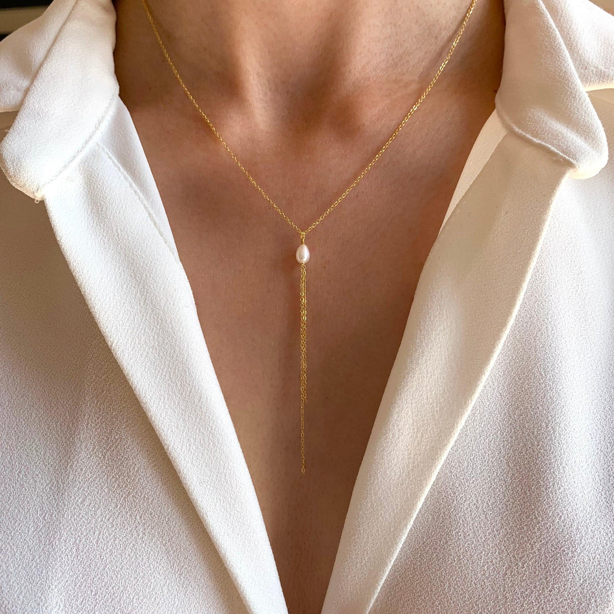 Collier en Y lasso perle d'eau douce Passy