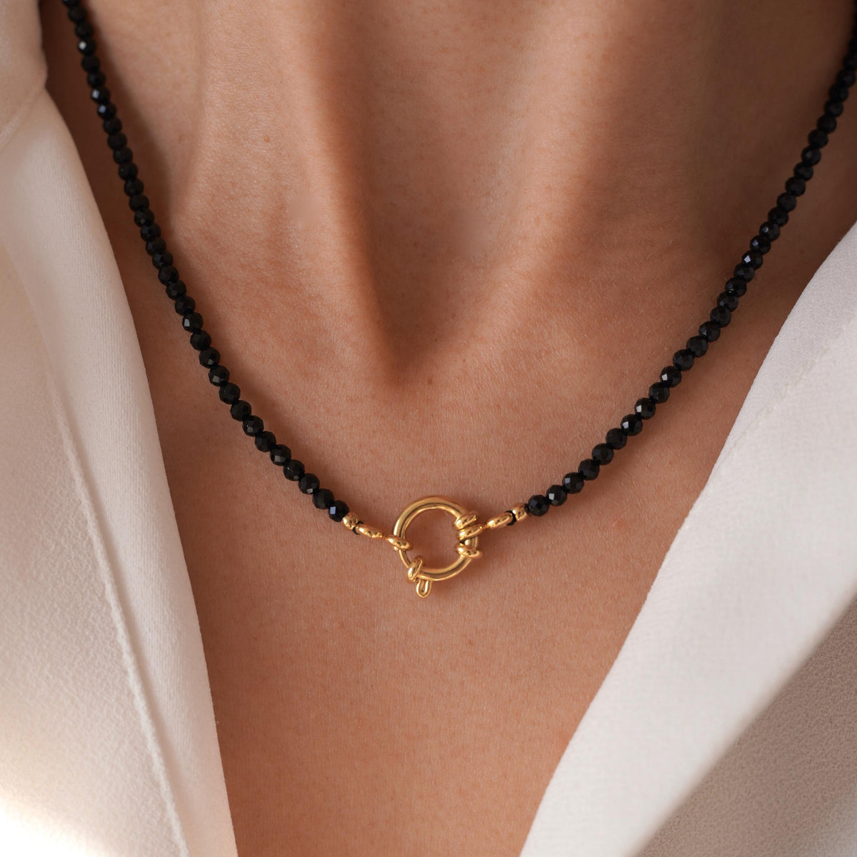 Collier perles onyx noir fermoir doré Colette photo 3