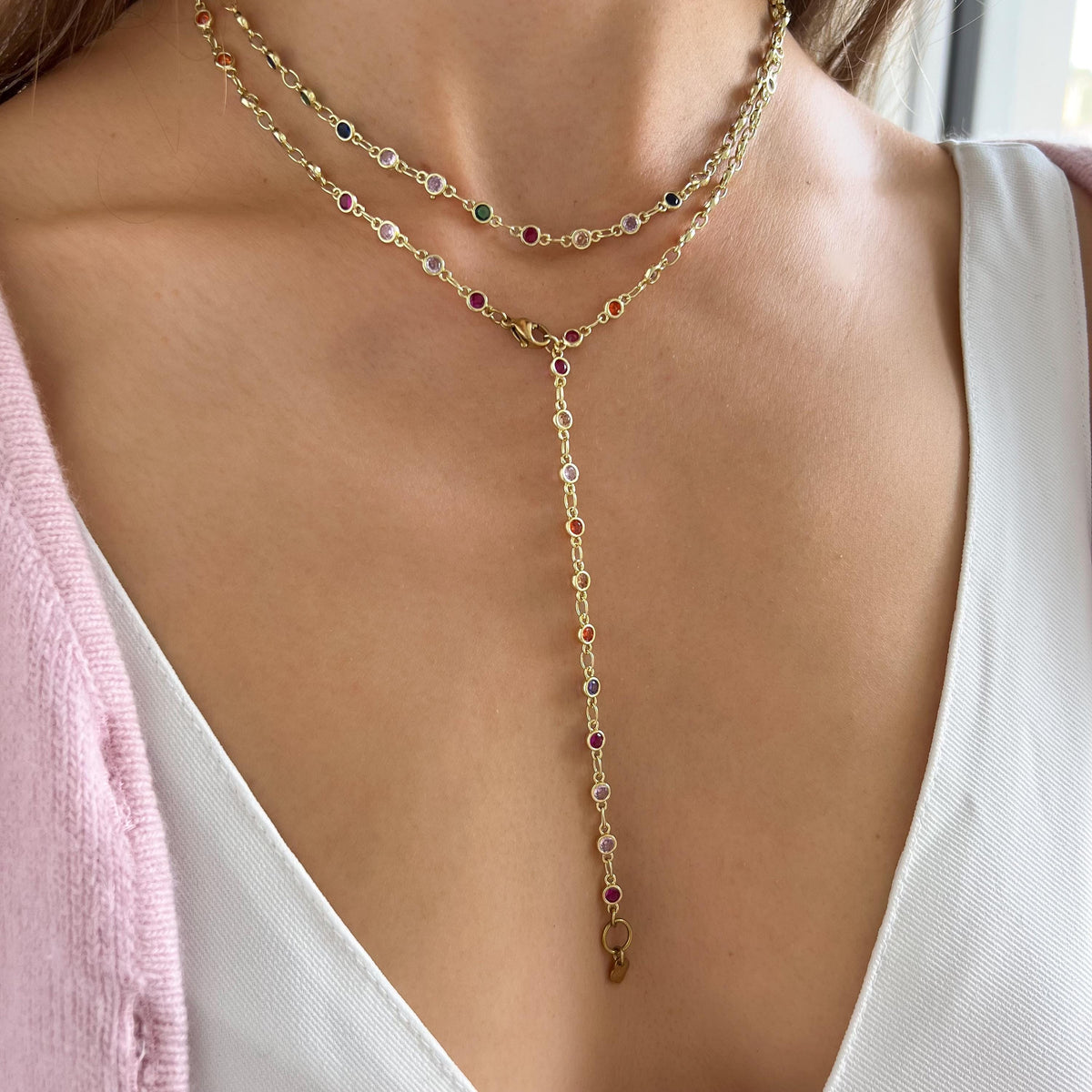 Collier zircons multicolores double tour Laure photo 2