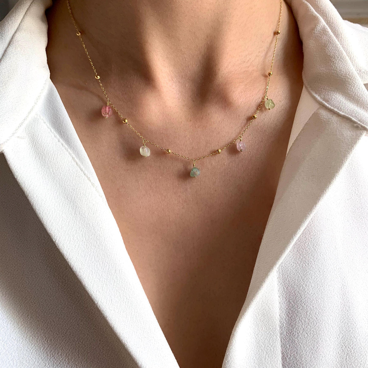 Collier chaîne à billes pampilles Simone