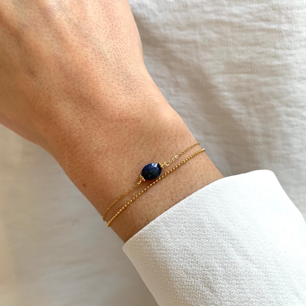 Bracelet double chaîne pierre ovale lapis Suzanne photo 4