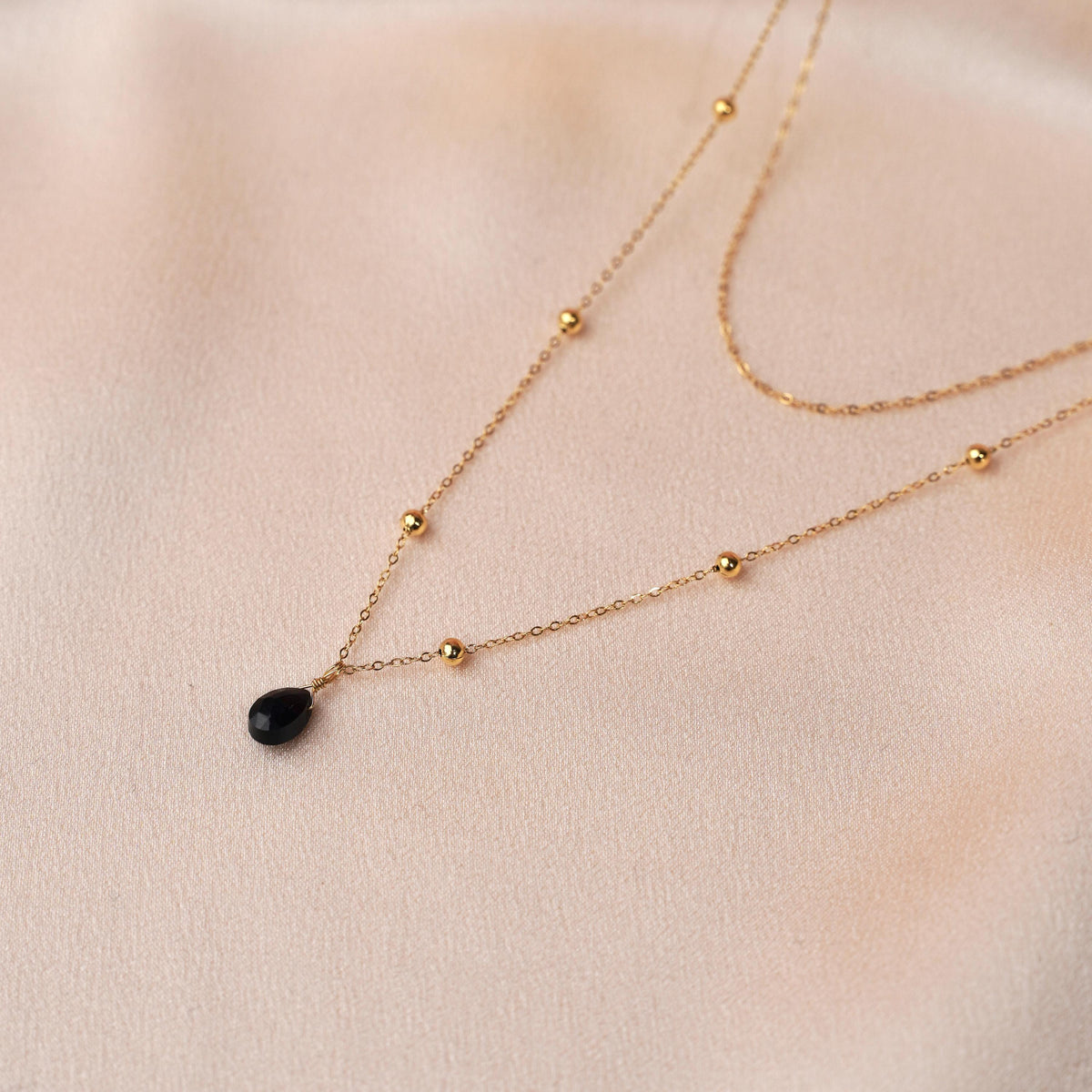 Collier double rang goutte onyx noir Capucine photo 2