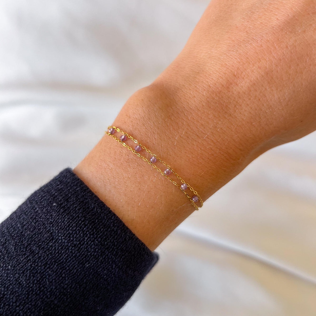 Bracelet chaîne fine perles améthyste Violette