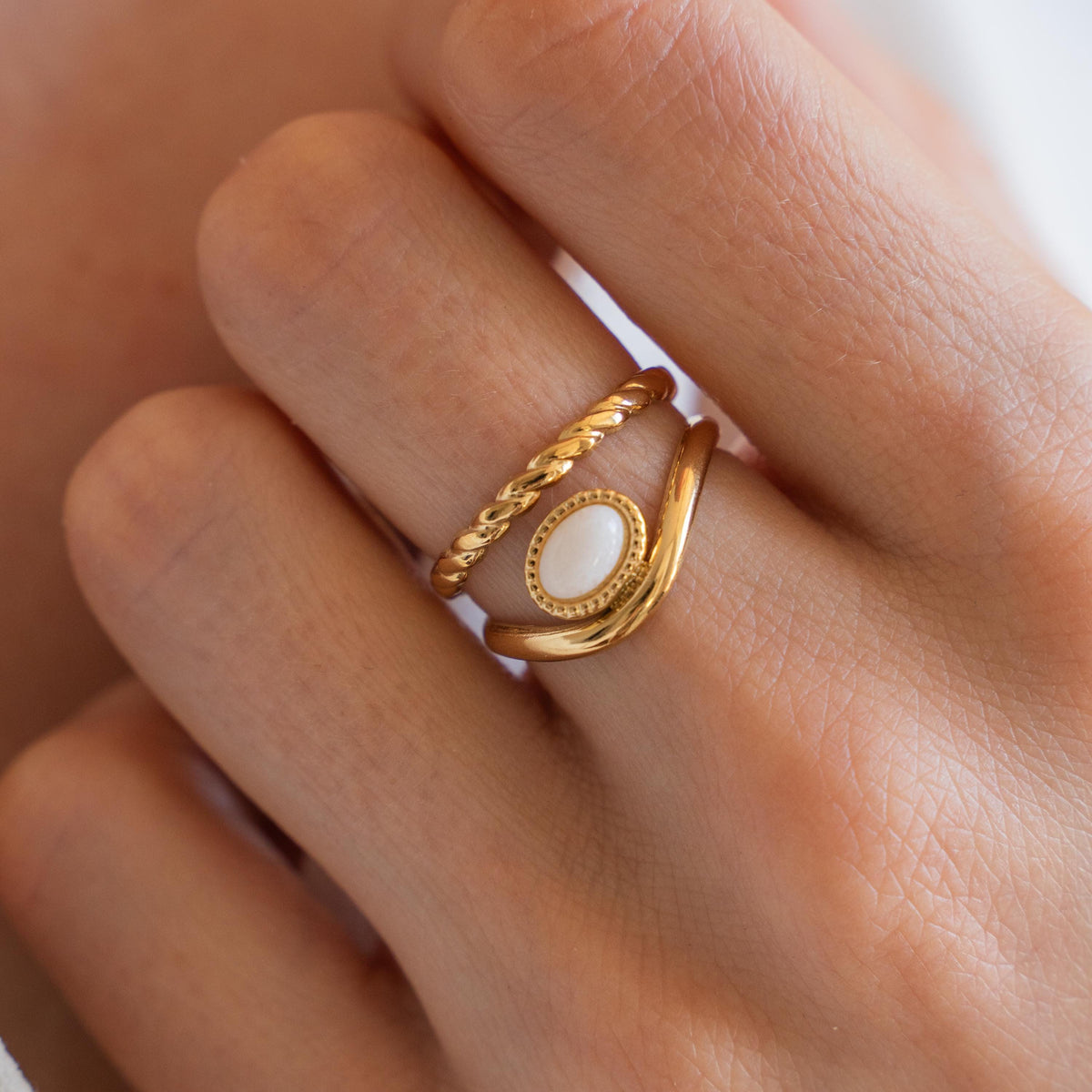 Bague double pierre ovale agate verte Apolline photo 8