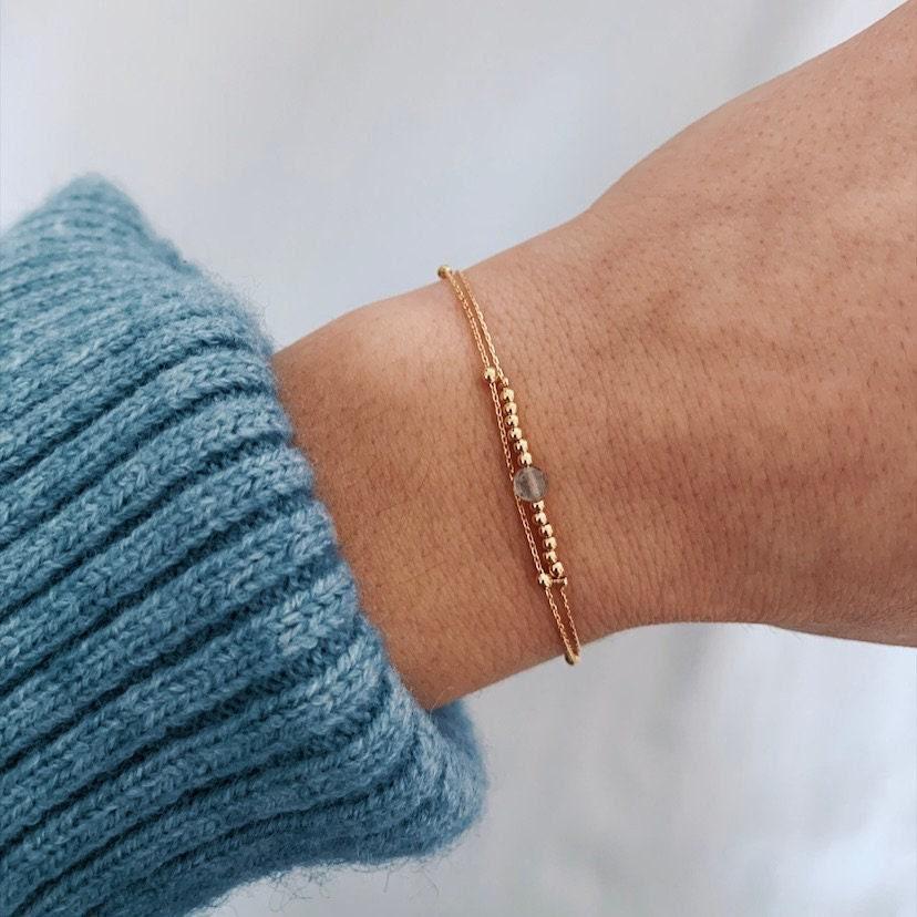 Bracelet double chaîne pierre ronde Camille