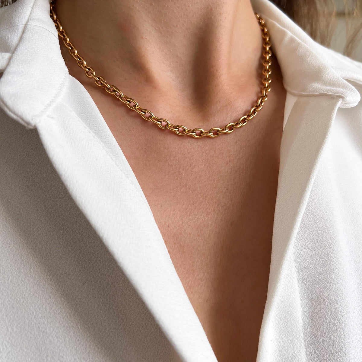 Collier grosse chaîne ovale ras de cou Marion