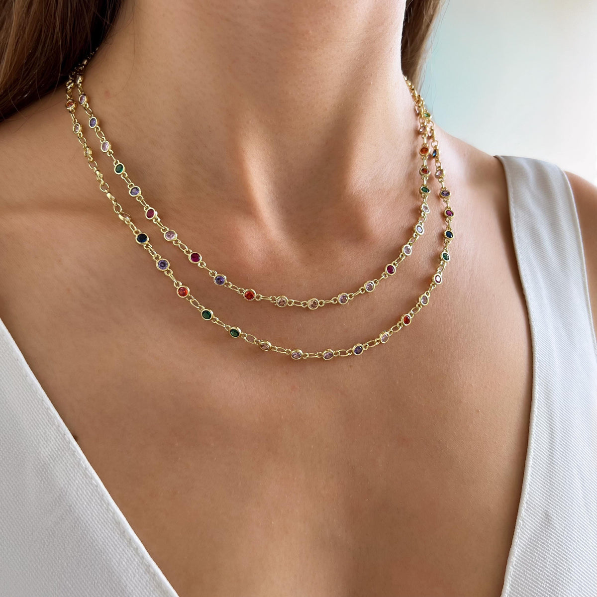 Collier zircons multicolores double tour Laure photo 7