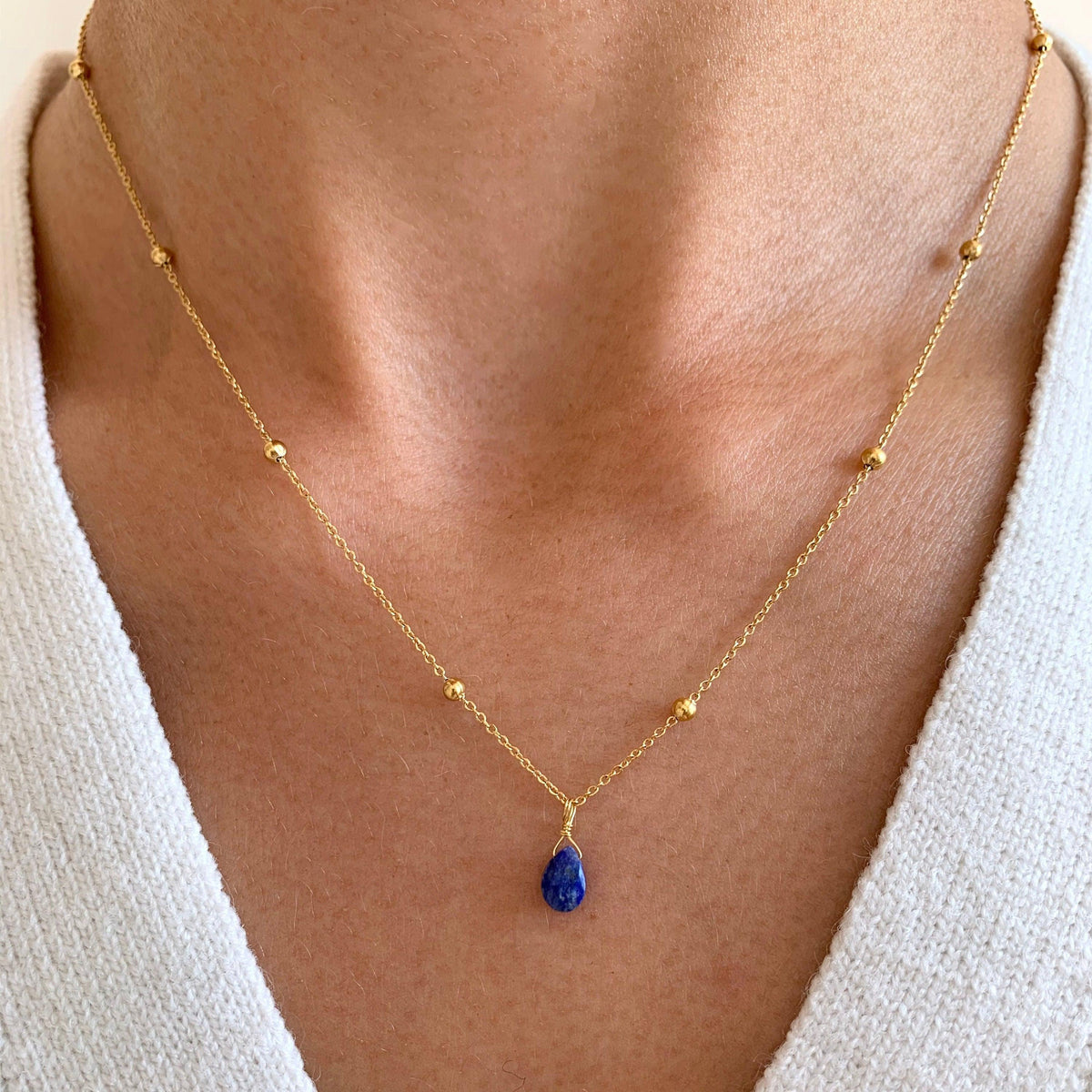 Collier pendentif goutte lapis lazuli Anouk