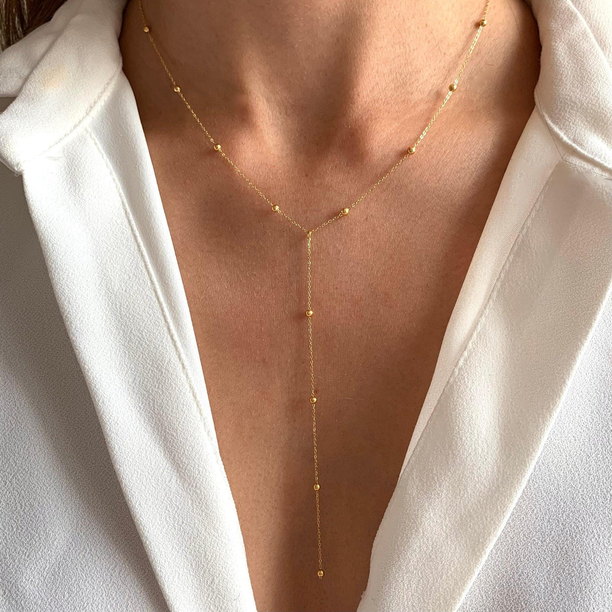 Collier femme en Y lasso billes Passy