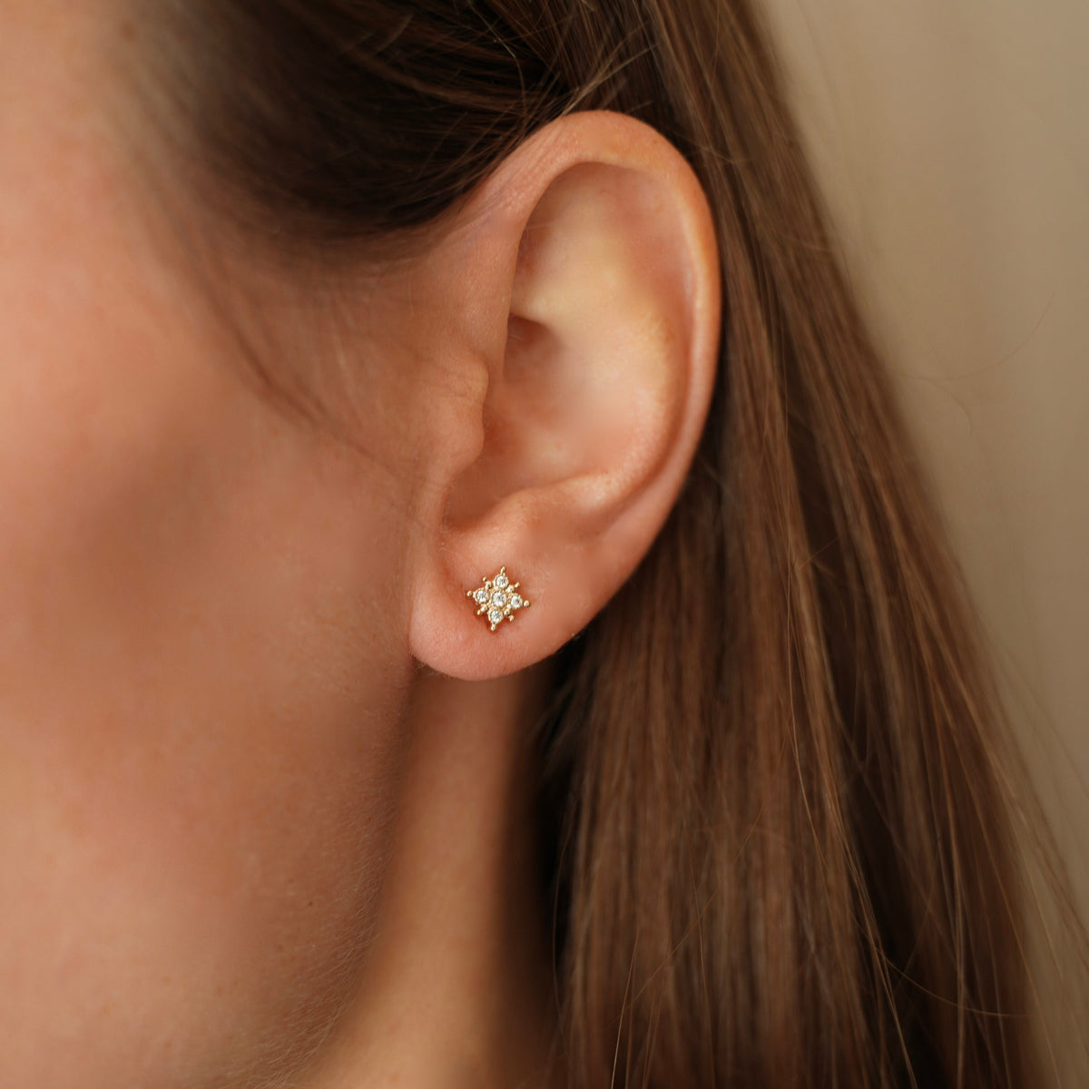 Puces d'oreilles fleur plaqué or zircons Corinne