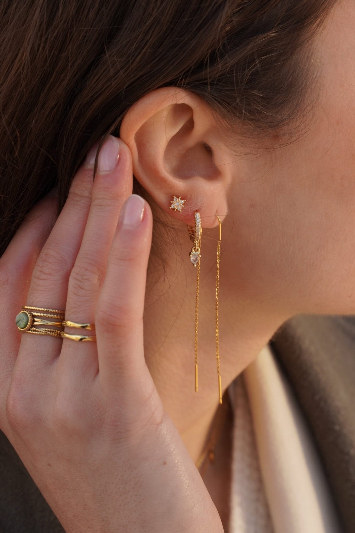 Puces d'oreilles fleur plaqué or zircons Corinne photo 4