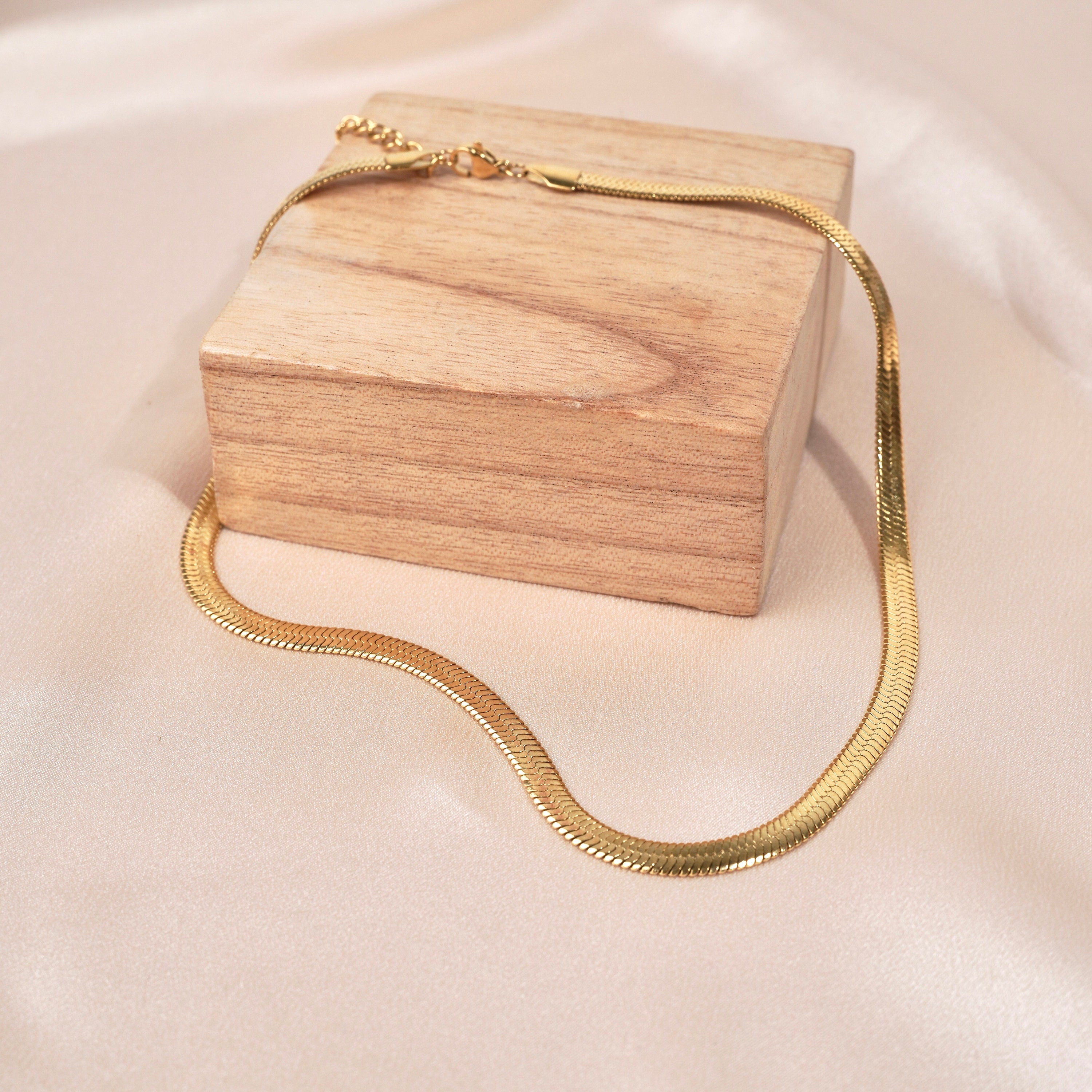 Collier chaine plate serpentine acier inoxydable / Collier femme doré chaine / Snake chain