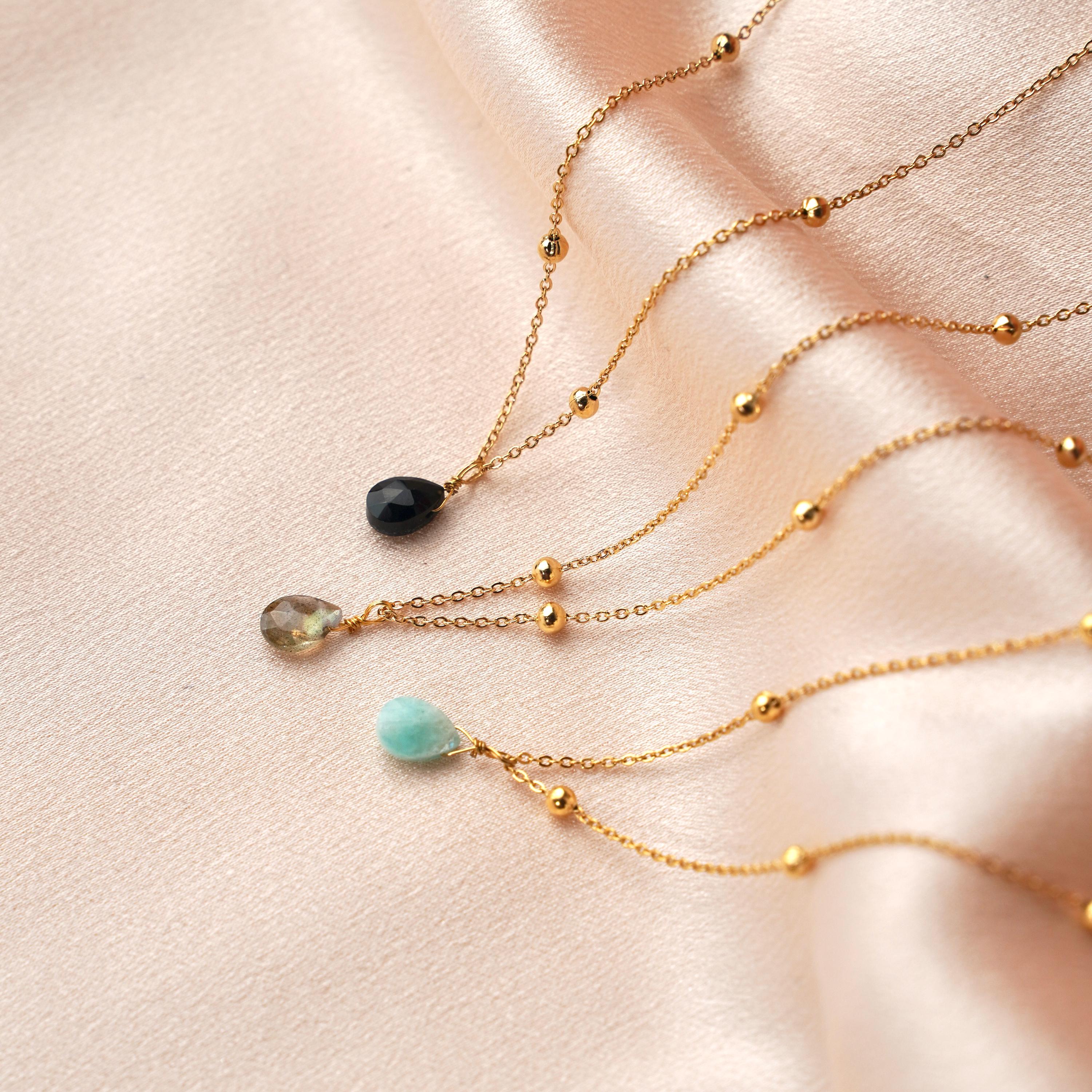 Collier fin pendentif pierre amazonite bleu turquoise / Collier femme minimaliste chaine fine acier inoxydable / Cadeau femme