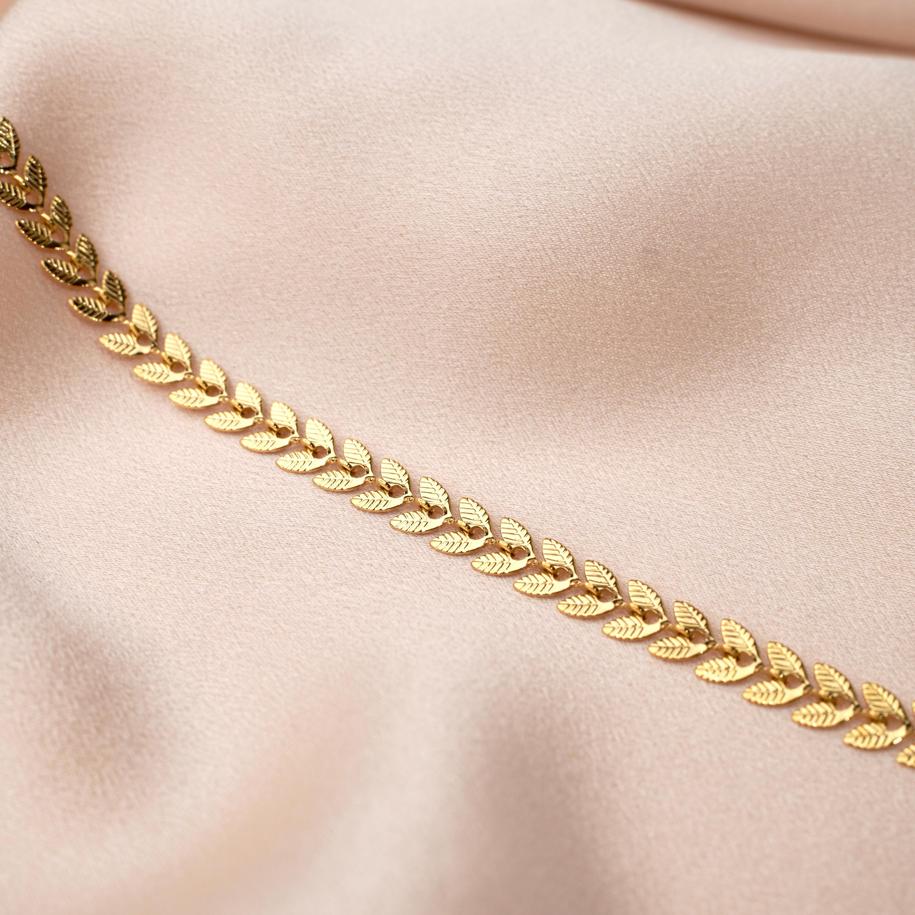 Bracelet femme chaine épis laurier acier inoxydable / Chaine épis / Chaine chevrons