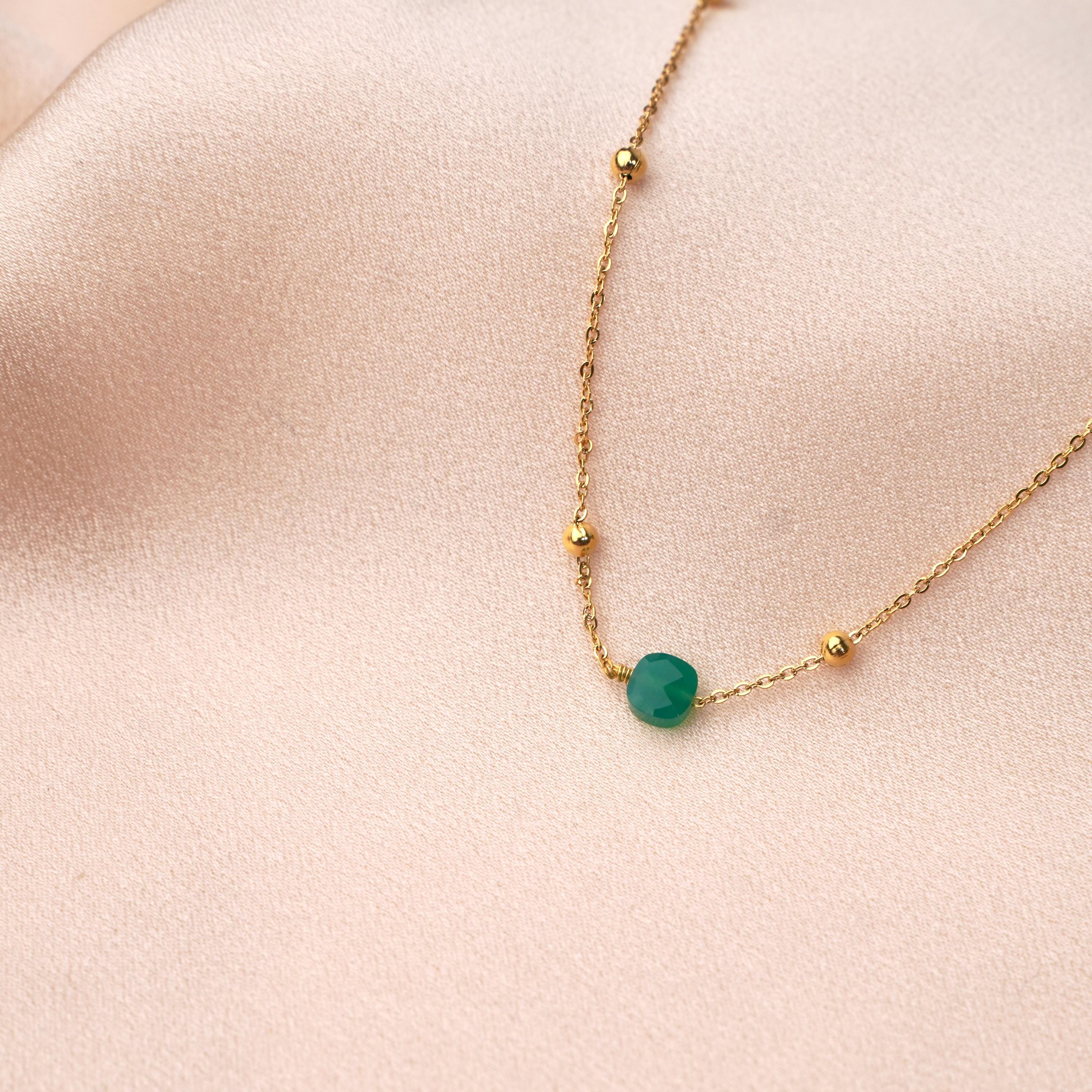 Collier fin pendentif pierre Lapis Lazuli / Collier femme minimaliste chaine fine acier inoxydable / Cadeau femme
