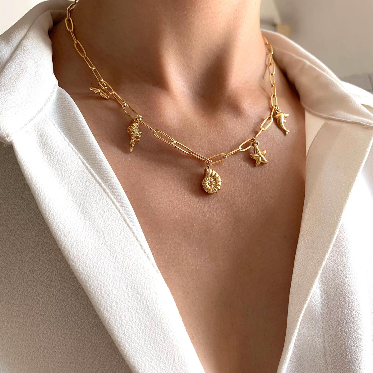 Collier breloques mer et plage Lorette