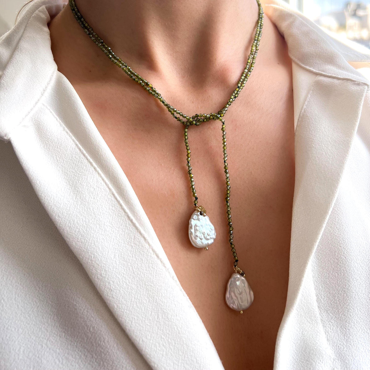 Collier perles cristal vert et perles Aurélia