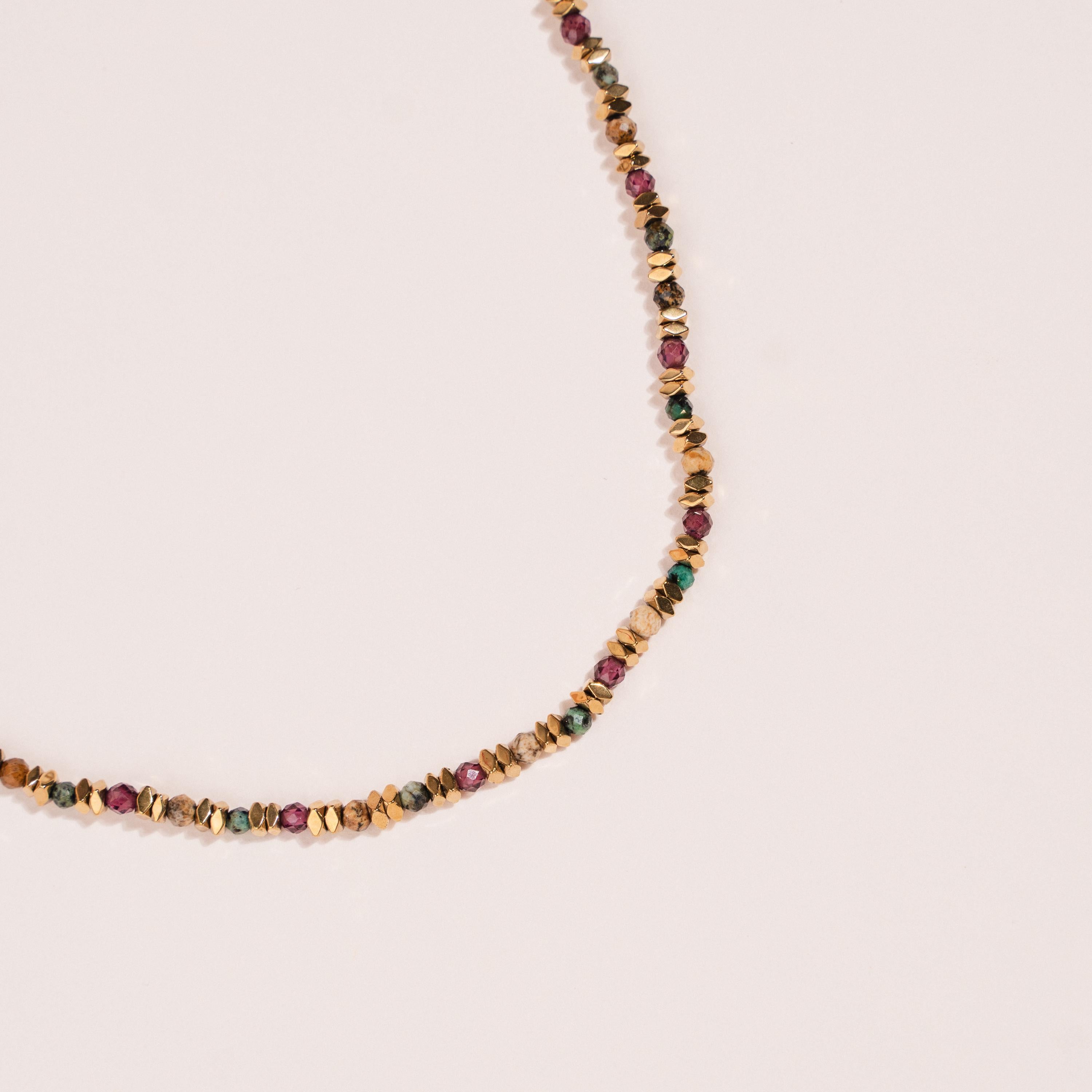 Collier pierres naturelles multicolores / collier en perles réglable femme