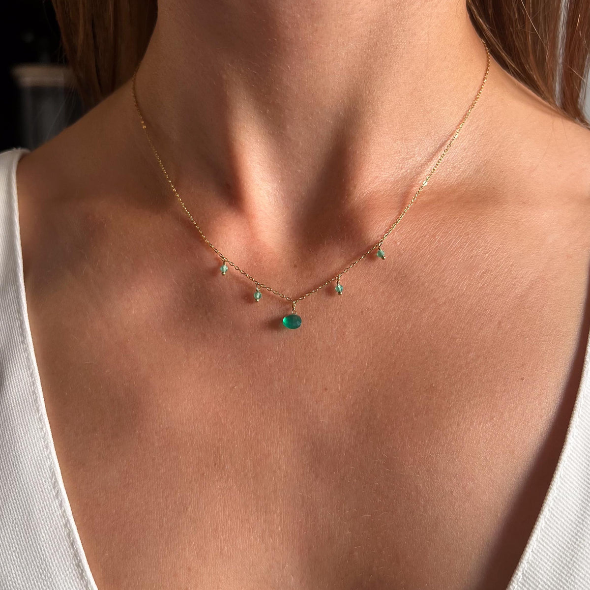 Collier ras de cou goutte agate verte Alice