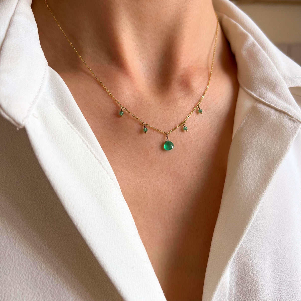 Collier ras de cou goutte agate verte Alice photo 3