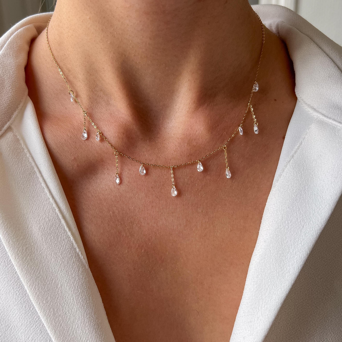 Collier femme gouttes zircons blanc Aline