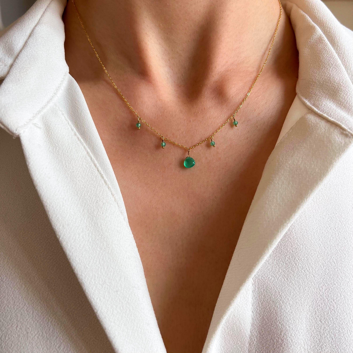 Collier ras de cou goutte agate verte Alice photo 5