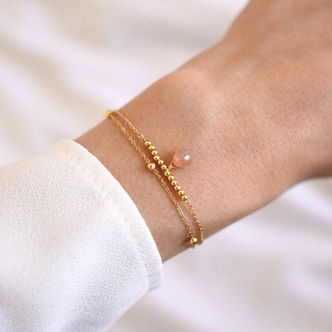 Bracelet double rang goutte quartz rose Capucine