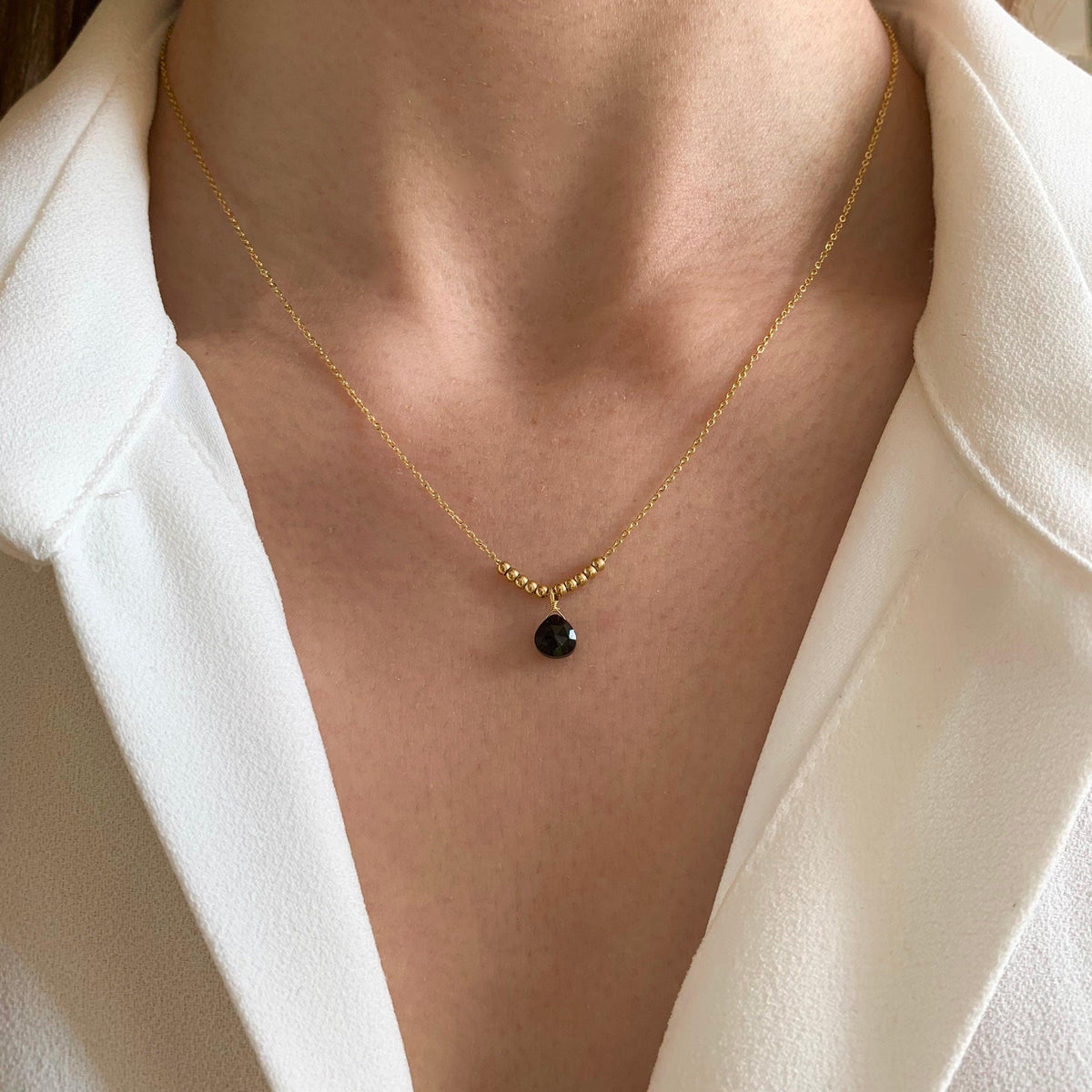 Collier pendentif goutte onyx noir Élise