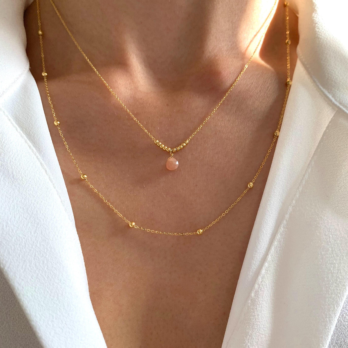 Collier double rang goutte grenat Capucine photo 4