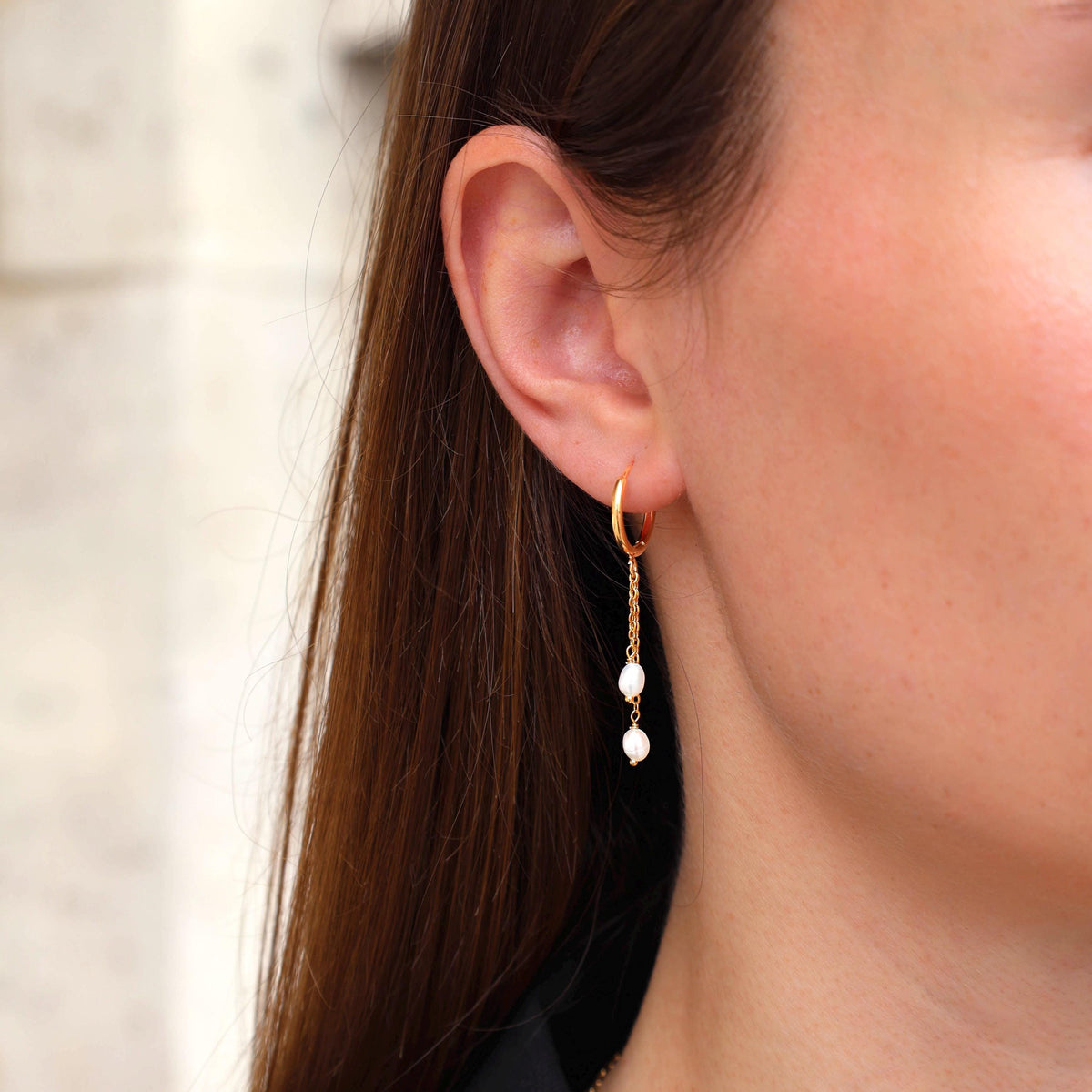 Boucles d'oreilles chaînes et perles Dauphine