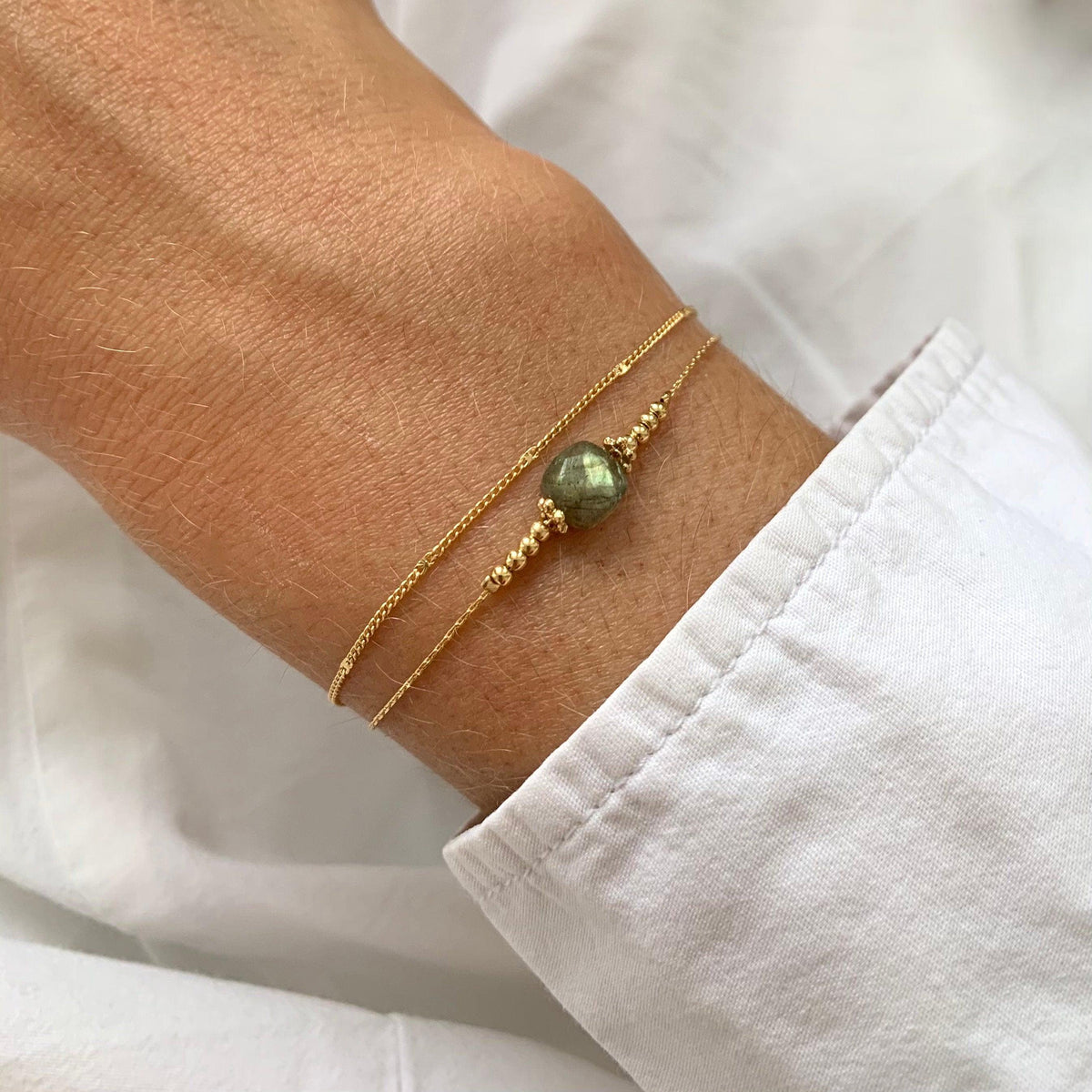 Bracelet double chaîne quartz rose Joséphine photo 2