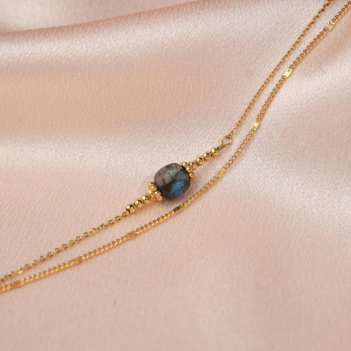 Bracelet double chaîne quartz rose Joséphine photo 6
