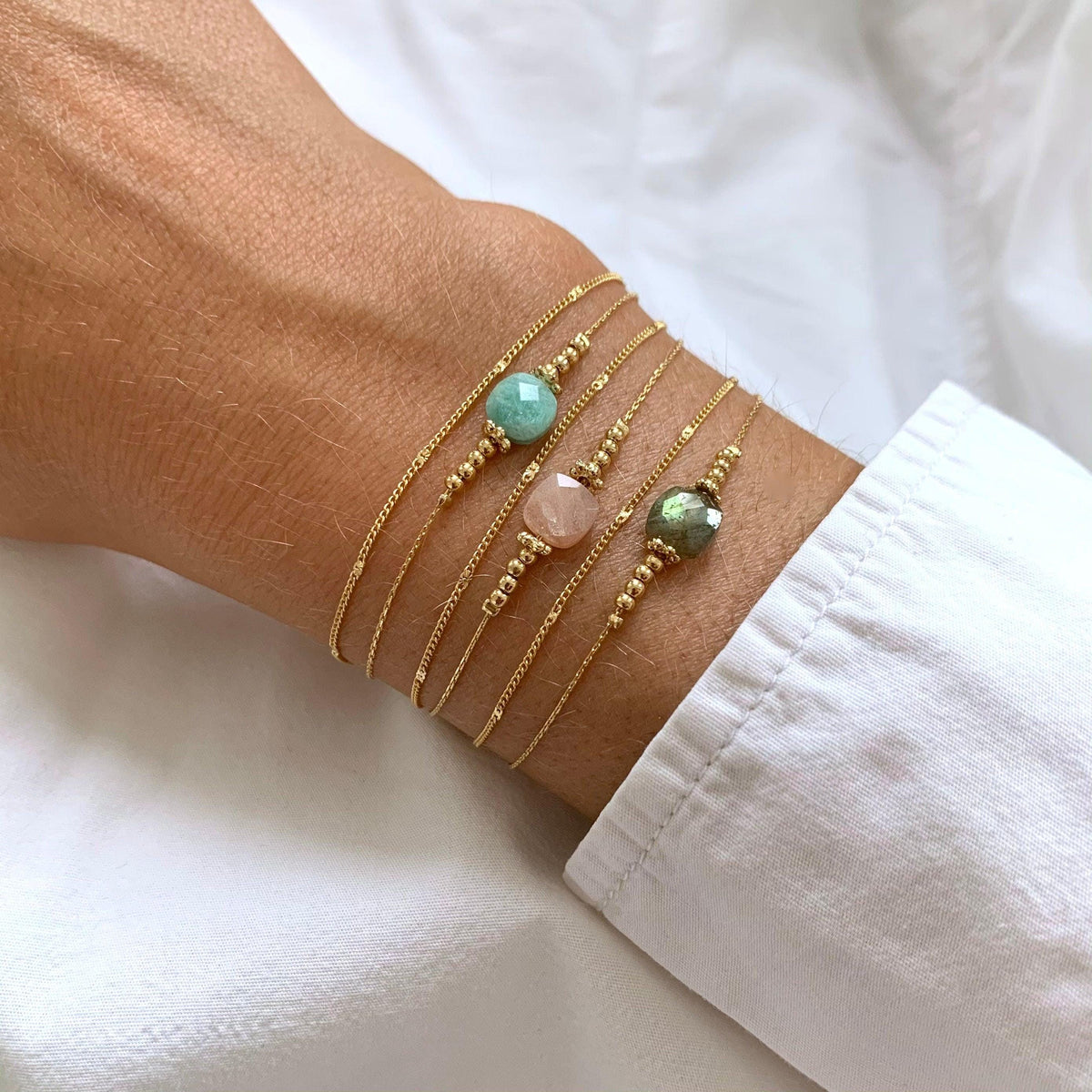 Bracelet double chaîne quartz rose Joséphine photo 8