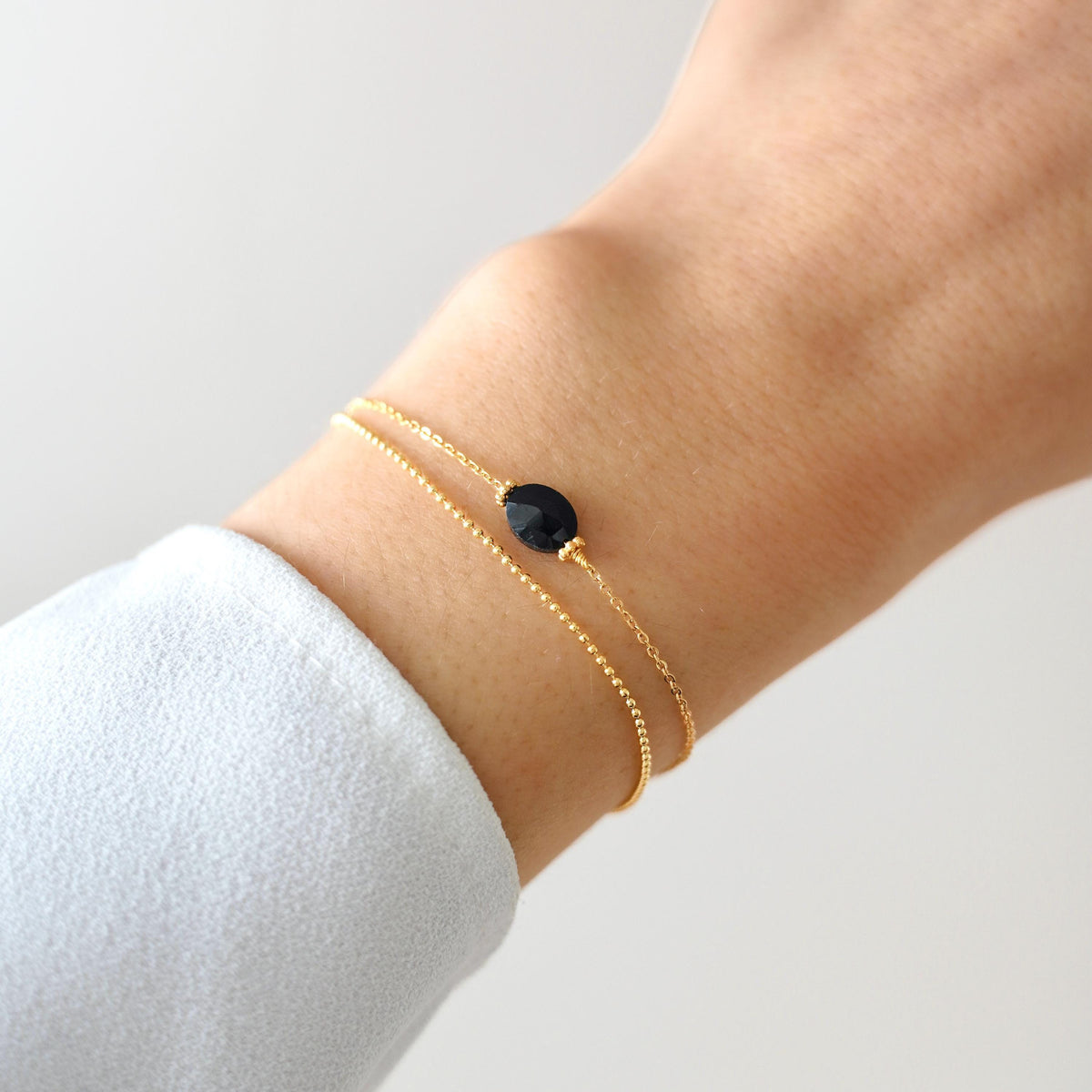Bracelet double chaîne pierre ovale onyx Suzanne