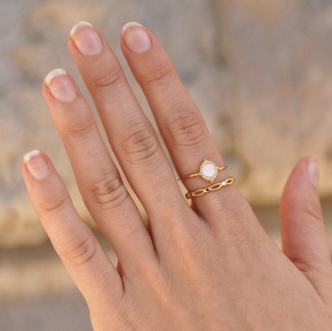 Bague pierre ronde nacre blanche Camille photo 3