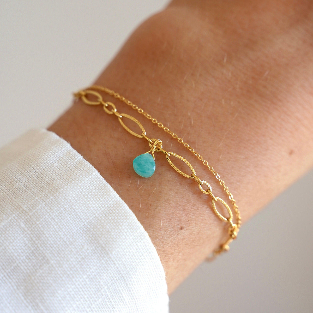 Bracelet double rang goutte amazonite Capucine