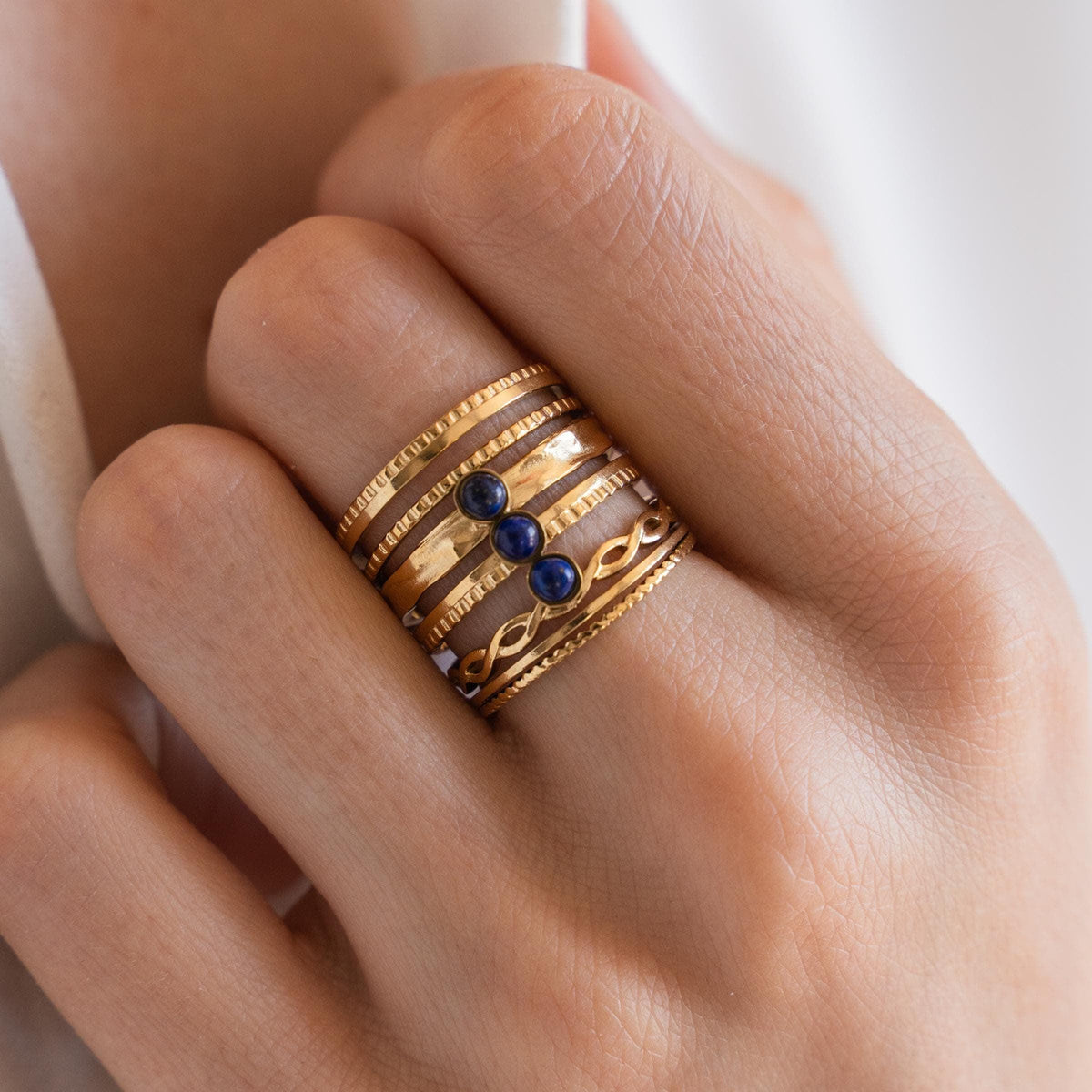 Bague femme triple rang lapis lazuli Philippine