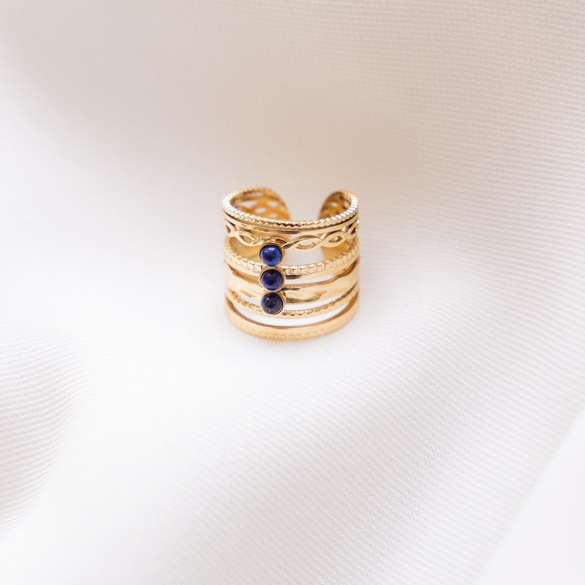Bague femme triple rang lapis lazuli Philippine photo 3