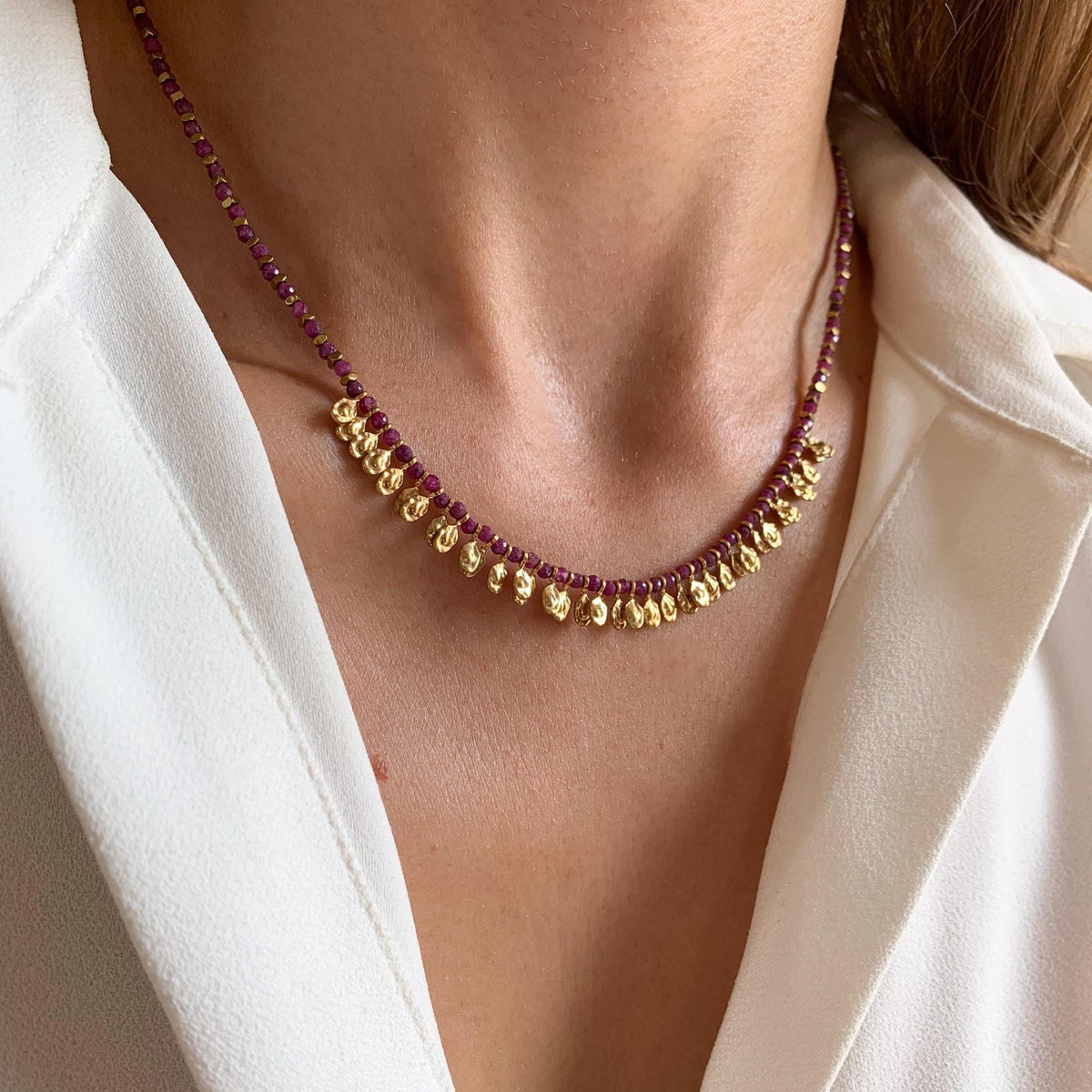 Collier perles apatite pampilles dorées Garance photo 6