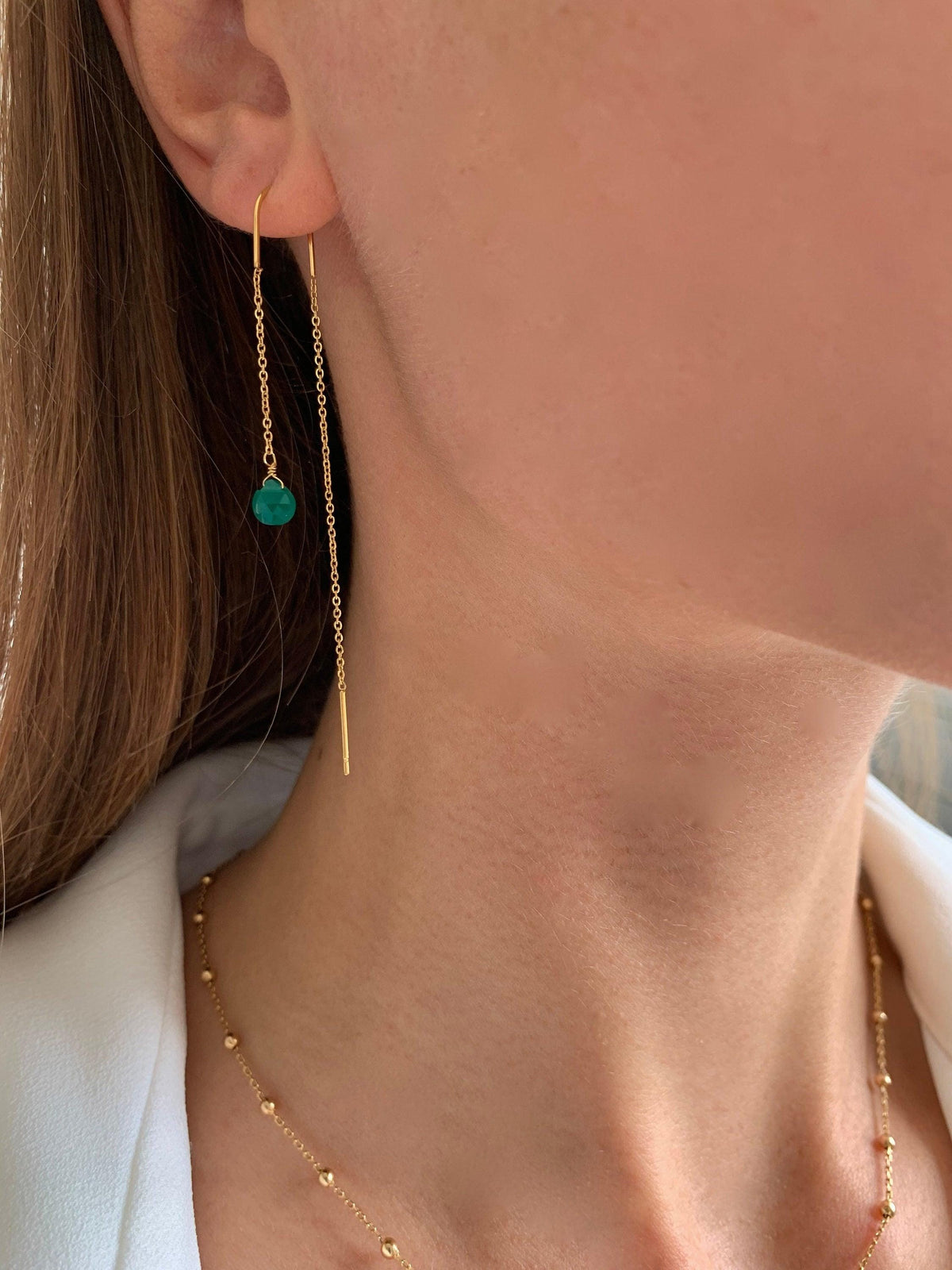 Boucles d'oreilles traversantes agate verte Eulalie
